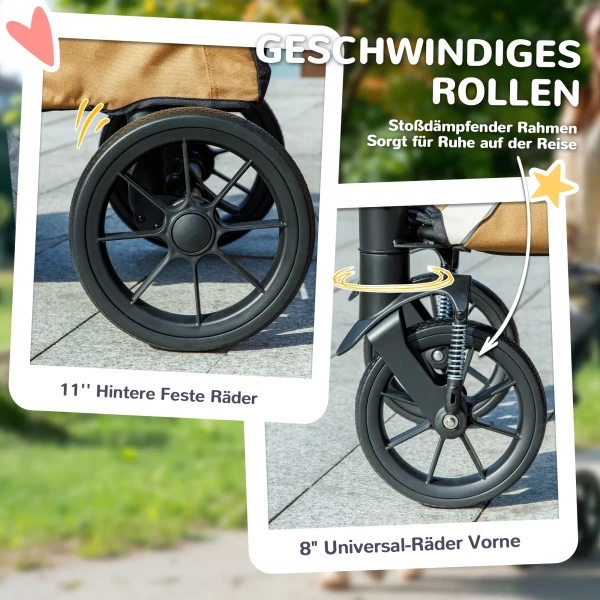 Hondenwagen, Opvouwbare Hondenbuggy Voor Grote Honden, Huisdierwagen Met 4 Wielen, Veiligheidslijnen, Remmen, Bruin