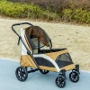 Hondenwagen, Opvouwbare Hondenbuggy Voor Grote Honden, Huisdierwagen Met 4 Wielen, Veiligheidslijnen, Remmen, Bruin
