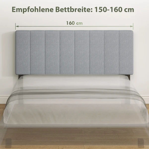 Hoofdeinde Met 3 Verstelbare Hoogtes, Bedhoofdeinde Met Metalen Poten, Linnenlook Voor Slaapkamer 160x10x106/116/126 Cm Grijs