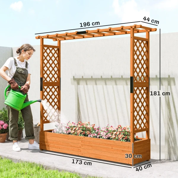 Hoog Bed Met Klimrek En Dak, Voor Bloemen, Fruit, Groenten, Kruiden, 196 X 44 X 181 Cm, Hout, Oranje