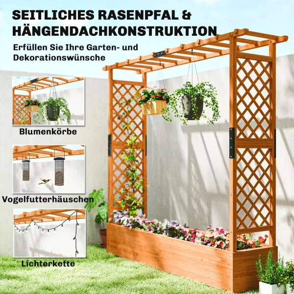 Hoog Bed Met Klimrek En Dak, Voor Bloemen, Fruit, Groenten, Kruiden, 196 X 44 X 181 Cm, Hout, Oranje