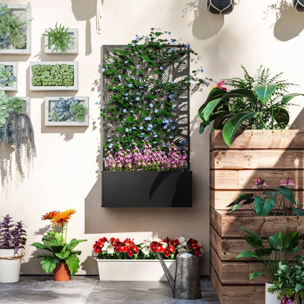 Hoog Bed Met Privacy Paneel, Klimrek, Metaal, Zwart