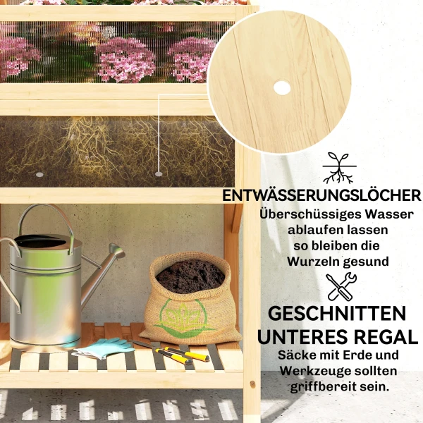 Hoog Bed Met Vroegbeetopzetstuk Van Hout, Plantenbak Met Inklapbaar Broeikas, Zijtafel Opbergvak Natuurhout