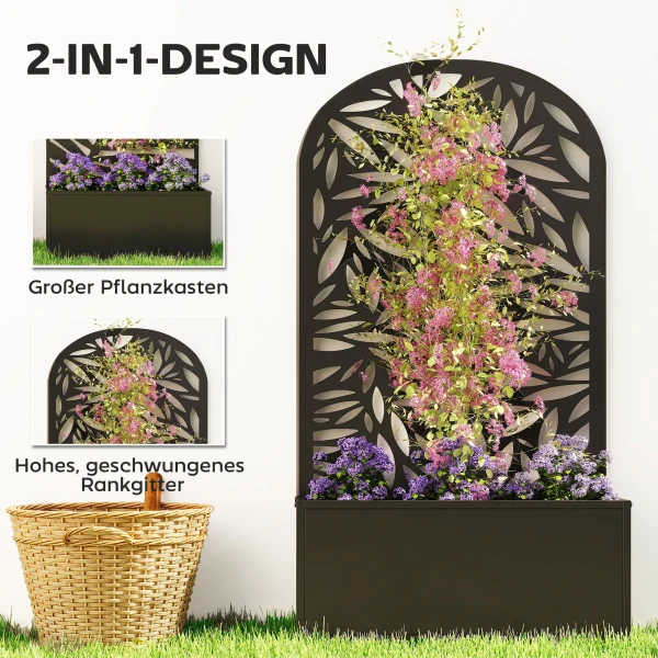 Hoog Bed Van Metaal Met Klimrek, Wandmontage Of Vrijstaande Plantenbak Met Zichtbescherming