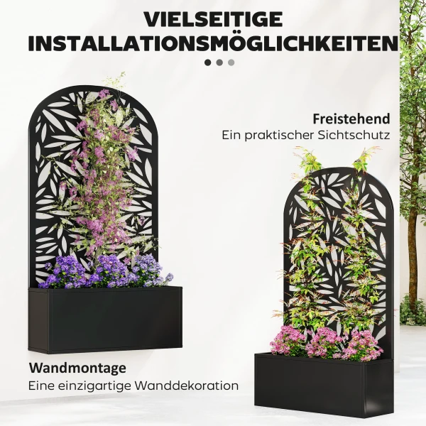 Hoog Bed Van Metaal Met Klimrek, Wandmontage Of Vrijstaande Plantenbak Met Zichtbescherming