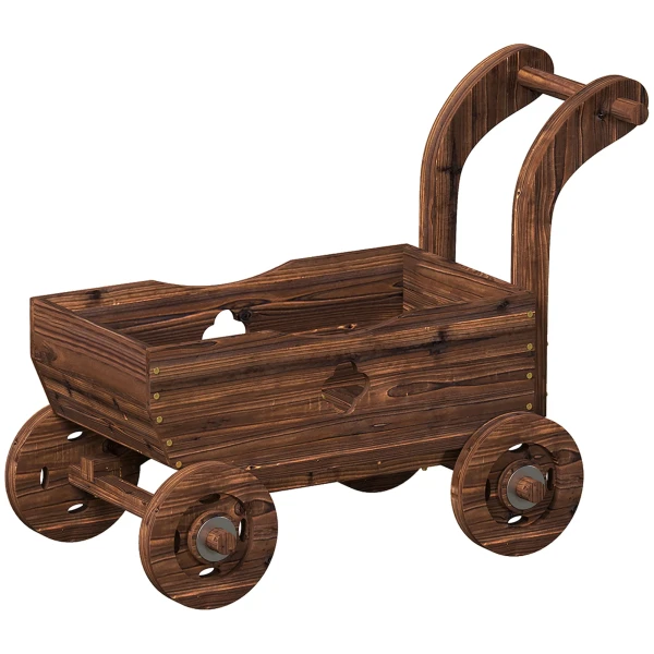 Hoogbed Hout, Plantenbed In Wagenvorm Kweekbed Met 4 Wielen Handvat Tuinbed 68 X 38 X 52cm