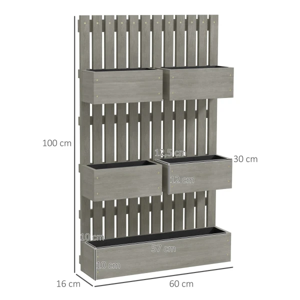 Hoogbed Hout, Verstelbaar Plantenbed Met Klimrek Koude Bak Tuinbed 60x16x100cm Grijs
