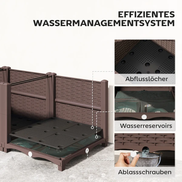 Hoogbed Kunststof, Modulair Plantenbed Met Zelfbewateringssysteem 120 X 40 X 37cm Bruin