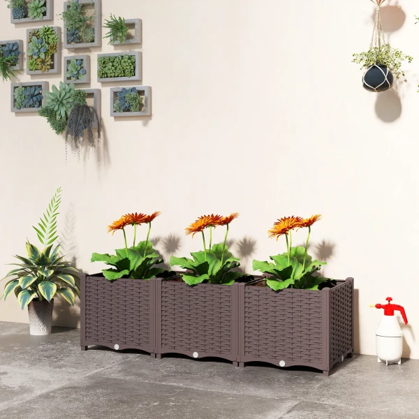 Hoogbed Kunststof, Modulair Plantenbed Met Zelfbewateringssysteem 120 X 40 X 37cm Bruin