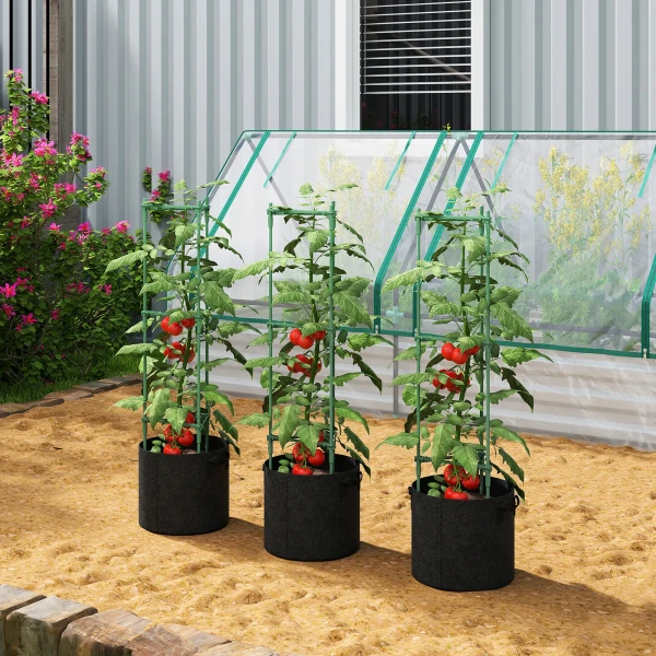 Hoogbed Met Klimrek 83,7 Liter Zakken 3 delige Set Driehoekige Plantenbakken Tomatensteun 35 X 35 X 120 Cm