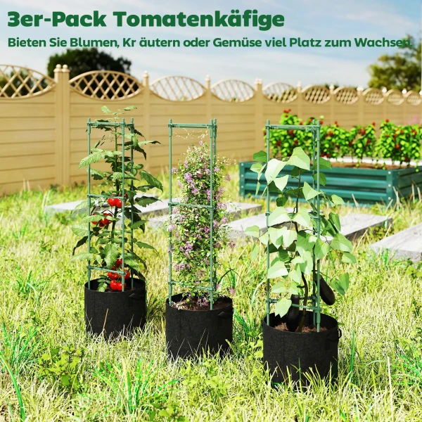 Hoogbed Met Klimrek 83,7 Liter Zakken 3 delige Set Driehoekige Plantenbakken Tomatensteun 35 X 35 X 120 Cm