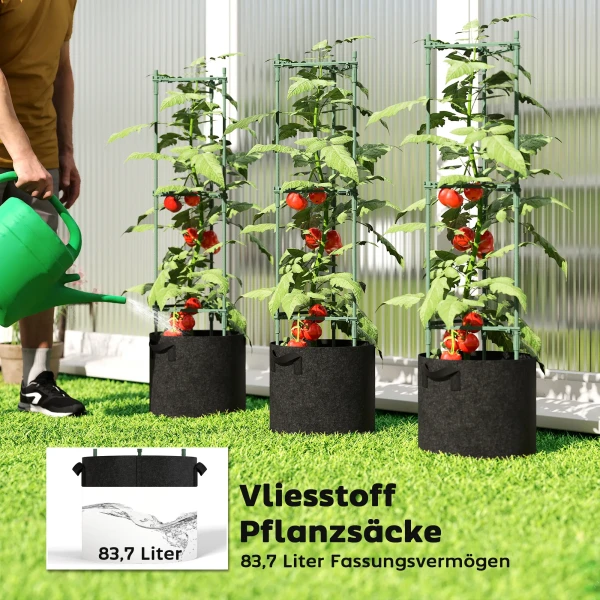 Hoogbed Met Klimrek 83,7 Liter Zakken 3 delige Set Driehoekige Plantenbakken Tomatensteun 35 X 35 X 120 Cm