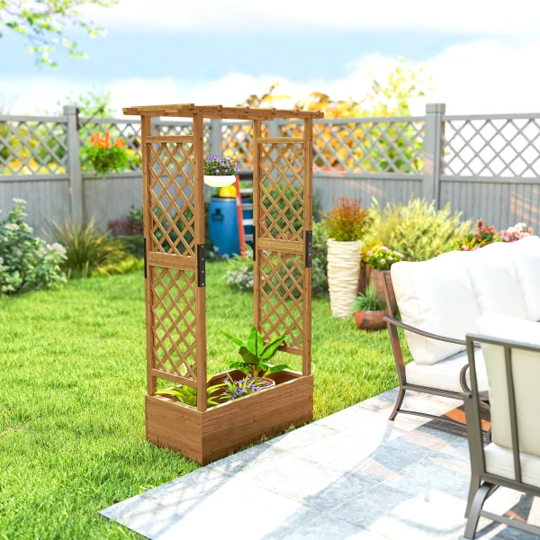 Hoogbed Met Klimrek En Dak, Voor Bloemen, Fruit, Groenten, Kruiden, 110 X 44 X 181 Cm, Hout, Oranje