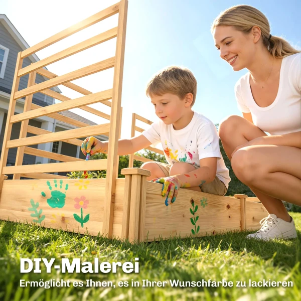 Hoogbed Met Klimrek Houten Bloembak Met 3 Spalier Scheidingswand Open Bodem 240 X 125 X 102 Cm Natuurhout