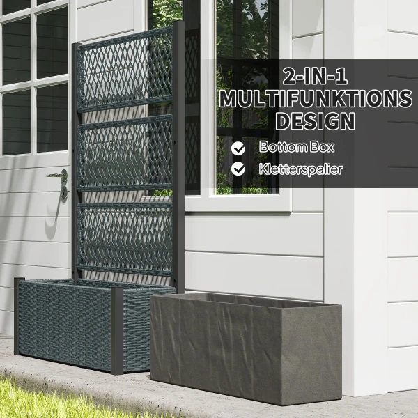 Hoogbed Met Klimrek In Rattan look Plantenbak Bloembak Met Klimhulp 90 X 35 X 148cm Donkergrijs