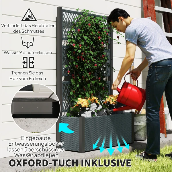 Hoogbed Met Klimrek In Rattan look Plantenbak Bloembak Met Klimhulp 90 X 35 X 148cm Donkergrijs