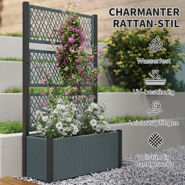 Hoogbed Met Klimrek In Rattan look Plantenbak Bloembak Met Klimhulp 90 X 35 X 148cm Donkergrijs