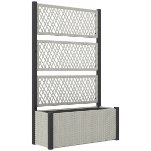 Hoogbed Met Klimrek In Rattan look Plantenbak Bloembak Met Klimhulp 90 X 35 X 148cm Grijs