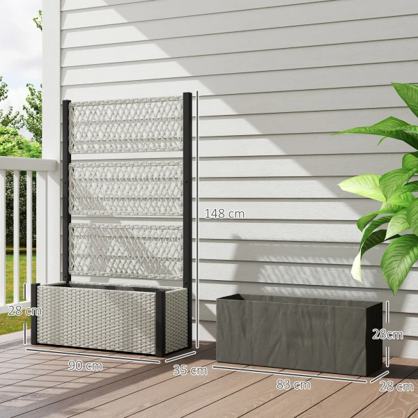 Hoogbed Met Klimrek In Rattan look Plantenbak Bloembak Met Klimhulp 90 X 35 X 148cm Grijs