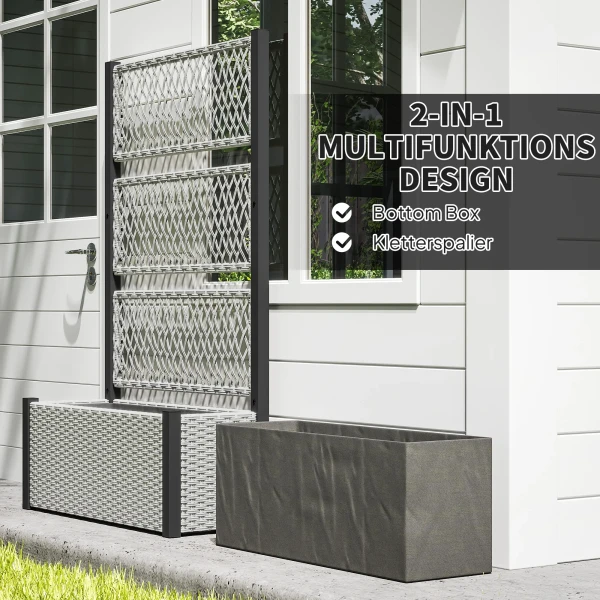 Hoogbed Met Klimrek In Rattan look Plantenbak Bloembak Met Klimhulp 90 X 35 X 148cm Grijs