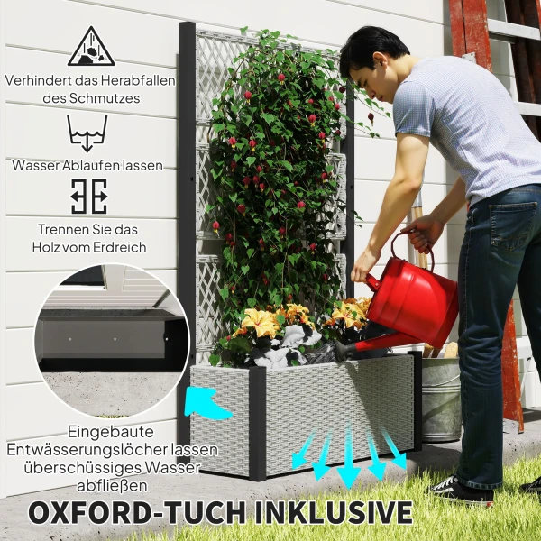 Hoogbed Met Klimrek In Rattan look Plantenbak Bloembak Met Klimhulp 90 X 35 X 148cm Grijs