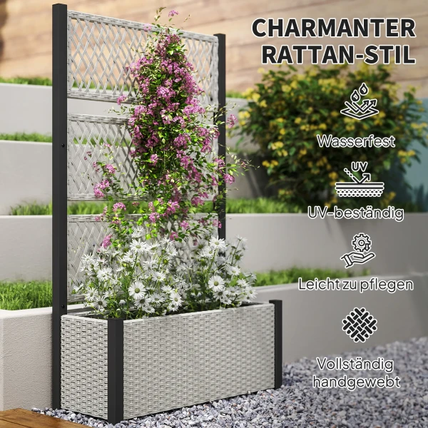 Hoogbed Met Klimrek In Rattan look Plantenbak Bloembak Met Klimhulp 90 X 35 X 148cm Grijs