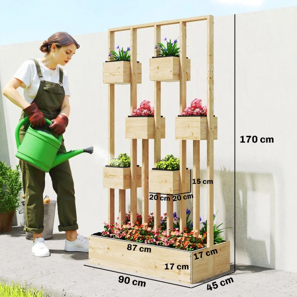 Hoogbed Met Klimrek Manden, Houten Plantenbak Bloembak, 90 X 45 X 170 Cm