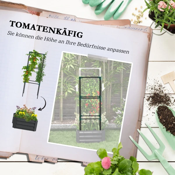 Hoogbed Met Klimrek Plantenbak Met Klimhulp, Open Bodem, Weerbestendig, 61 Cm X 61 Cm X 140 Cm, Donkergrijs