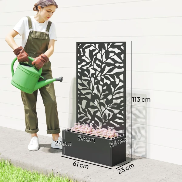 Hoogbed Met Privacypaneel, Klimrek, Metaal, Zwart