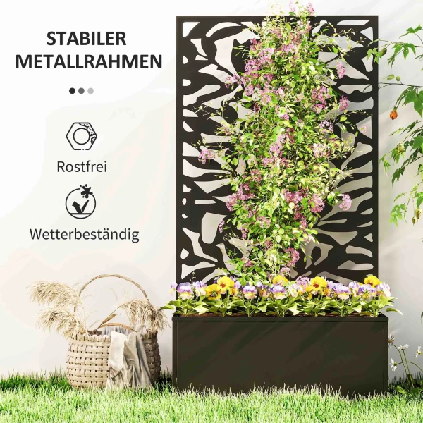 Hoogbed Met Privacypaneel, Klimrek, Metaal, Zwart