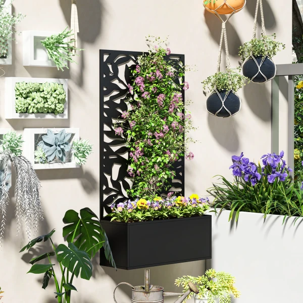 Hoogbed Met Privacypaneel, Klimrek, Metaal, Zwart