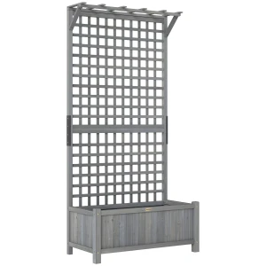 Hoogbed Met Trellis En Dak, Plantenbak, Bloembed, Weerbestendig, Hout, 90 X 45 X 183 Cm, Donkergrijs