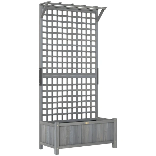 Hoogbed Met Trellis En Dak, Plantenbak, Bloembed, Weerbestendig, Hout, 90 X 45 X 183 Cm, Donkergrijs