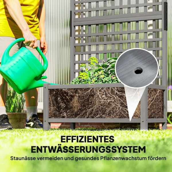 Hoogbed Met Trellis En Dak, Plantenbak, Bloembed, Weerbestendig, Hout, 90 X 45 X 183 Cm, Donkergrijs