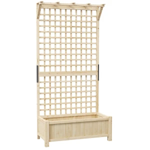 Hoogbed Met Trellis En Dak, Plantenbak, Bloembed, Weerbestendig, Hout, 90 X 45 X 183 Cm, Natuurhout