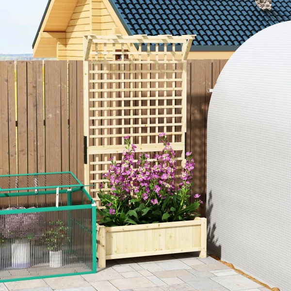 Hoogbed Met Trellis En Dak, Plantenbak, Bloembed, Weerbestendig, Hout, 90 X 45 X 183 Cm, Natuurhout
