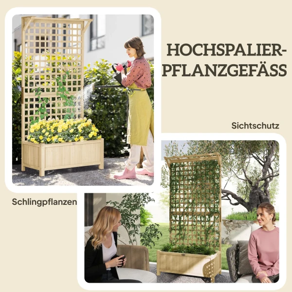 Hoogbed Met Trellis En Dak, Plantenbak, Bloembed, Weerbestendig, Hout, 90 X 45 X 183 Cm, Natuurhout