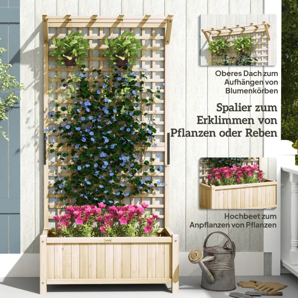Hoogbed Met Trellis En Dak, Plantenbak, Bloembed, Weerbestendig, Hout, 90 X 45 X 183 Cm, Natuurhout