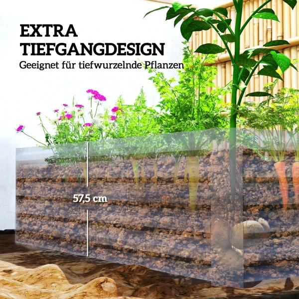 Hoogbed Metaal 180 X 90 X 57,5 Cm Diep Tuinbed Met Open Bodem Steunstang Donkergrijs