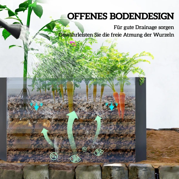 Hoogbed Metaal 180 X 90 X 57,5 Cm Diep Tuinbed Met Open Bodem Steunstang Donkergrijs