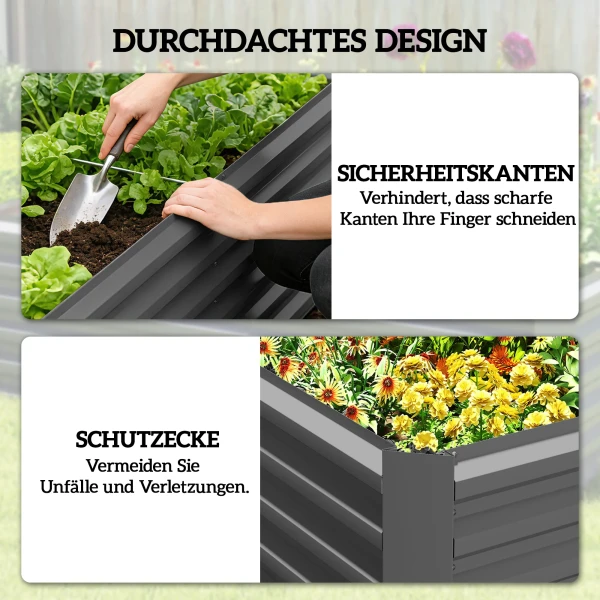 Hoogbed Metaal 180 X 90 X 57,5 Cm Diep Tuinbed Met Open Bodem Steunstang Donkergrijs