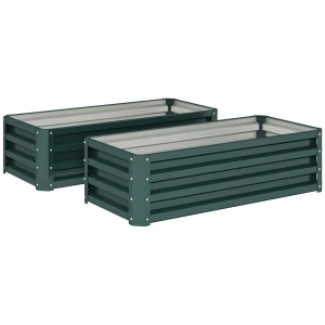 Hoogbed Metaal 2 delig Set, Open Bodem, Voor Tuin Balkon, 110x50x30cm, Groen