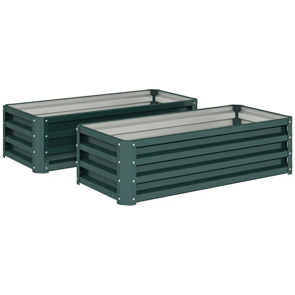 Hoogbed Metaal 2 delig Set, Open Bodem, Voor Tuin Balkon, 110x50x30cm, Groen