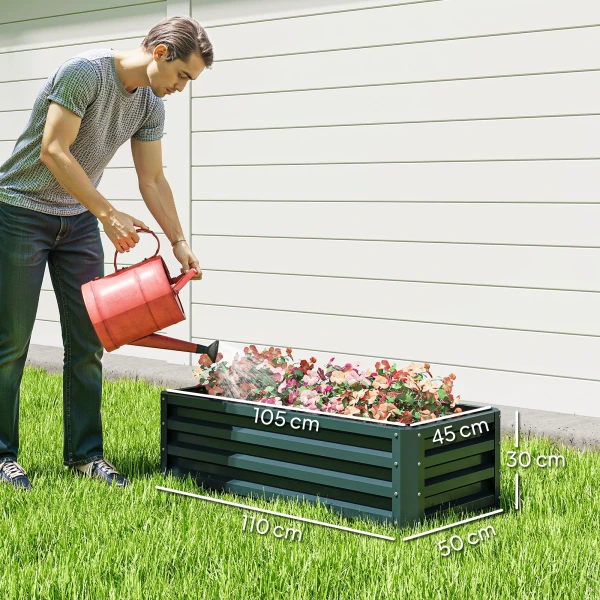 Hoogbed Metaal 2 delig Set, Open Bodem, Voor Tuin Balkon, 110x50x30cm, Groen