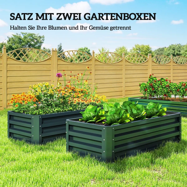Hoogbed Metaal 2 delig Set, Open Bodem, Voor Tuin Balkon, 110x50x30cm, Groen