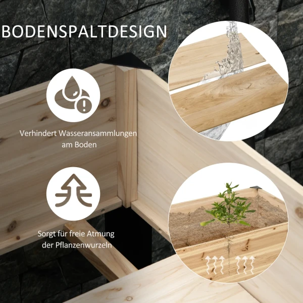 Hoogbed Plantenbak Bloembak Bloempot Kruidenbed Met Vliesstof Massief Hout Staal Natuur+Zwart 120 X 60 X 74 Cm