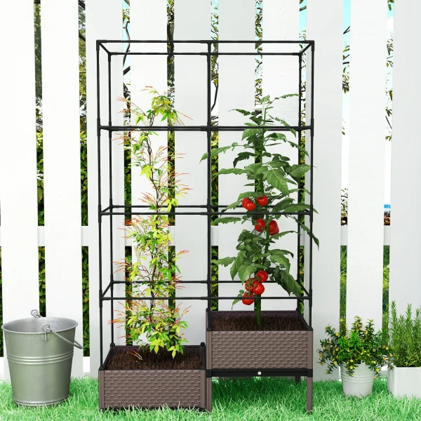 Hoogbed Plantenbak Met Klimrek, Afvoergaten, Kunststof Plantenbak 100 X 50 X 174 Cm