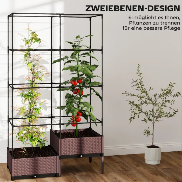 Hoogbed Plantenbak Met Klimrek, Afvoergaten, Kunststof Plantenbak 100 X 50 X 174 Cm