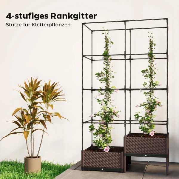 Hoogbed Plantenbak Met Klimrek, Afvoergaten, Kunststof Plantenbak 100 X 50 X 174 Cm