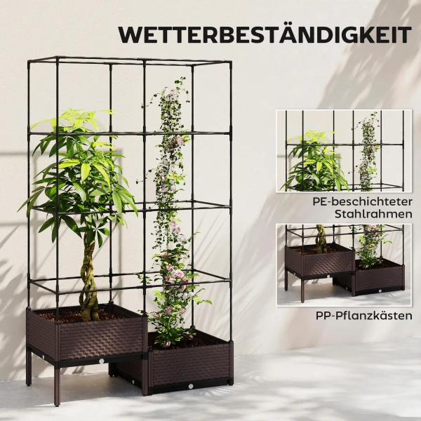 Hoogbed Plantenbak Met Klimrek, Afvoergaten, Kunststof Plantenbak 100 X 50 X 174 Cm